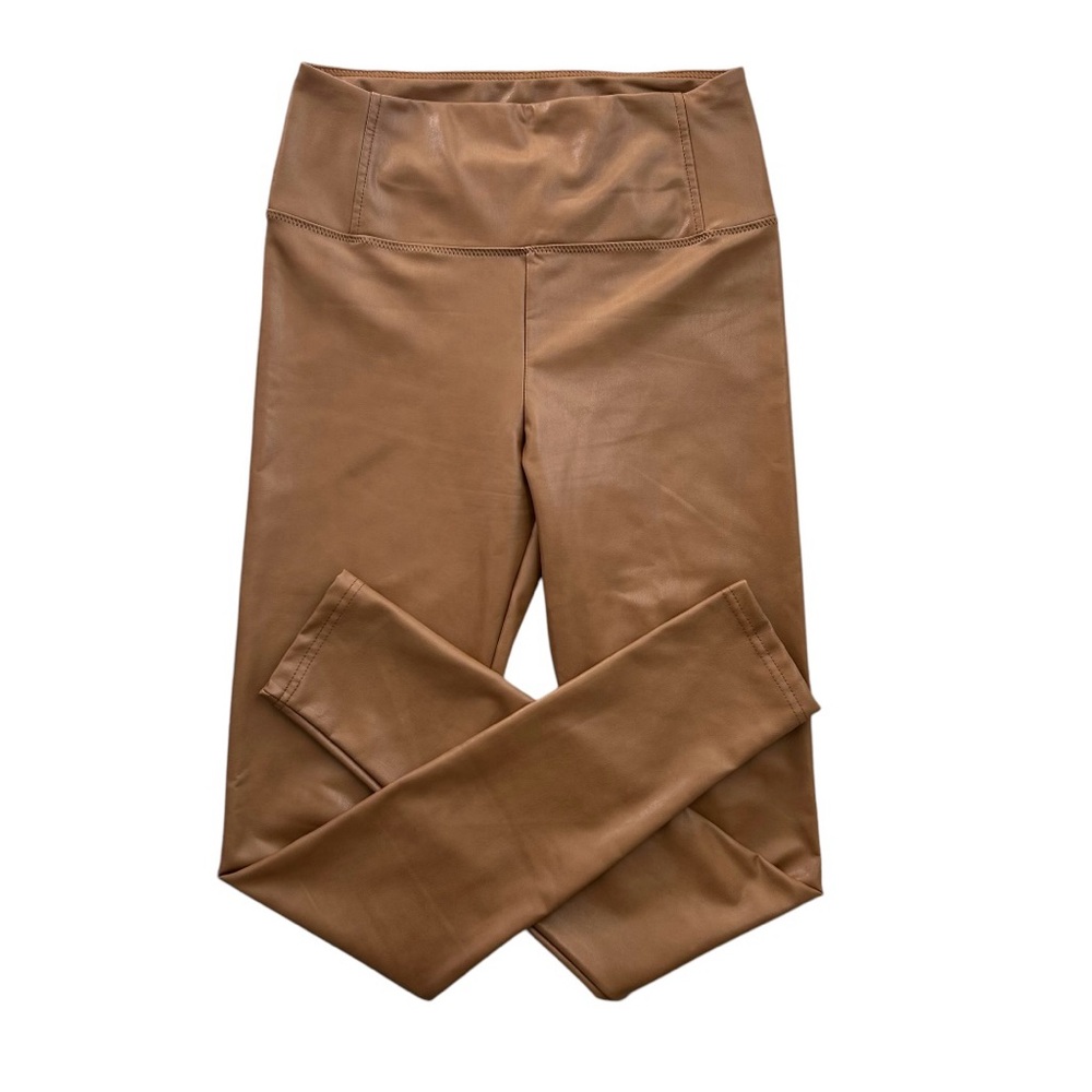 BAGATELLE NYC Women’s Vegan Leather Pants High Rise‎ Cognac Brown Lined Soft S